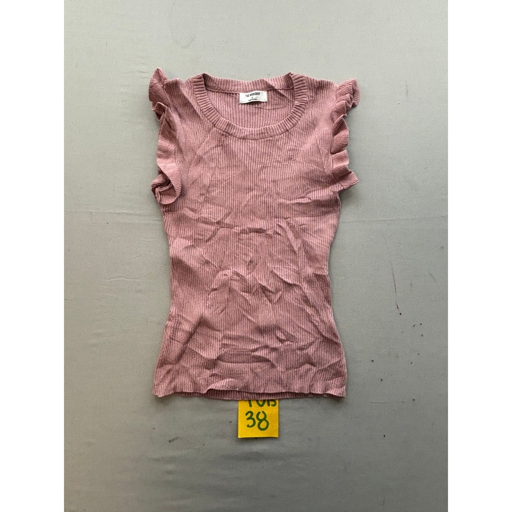 The Workshop Womens Pink Ribbed Knit Ruffle Sleeve Shell Top Size S